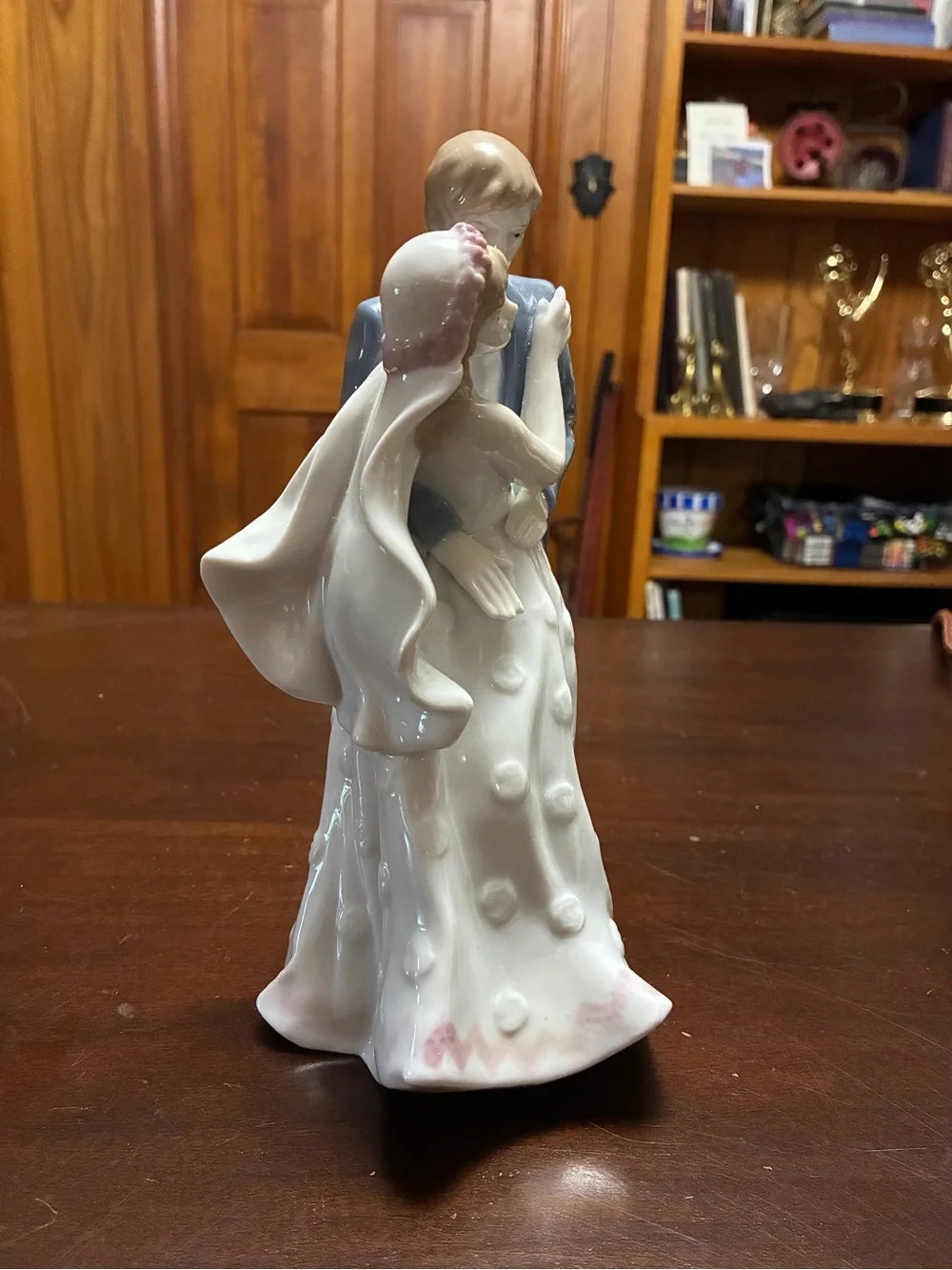 Bride and Groom Cake Topper Figurine - White and Blue Wedding Couple